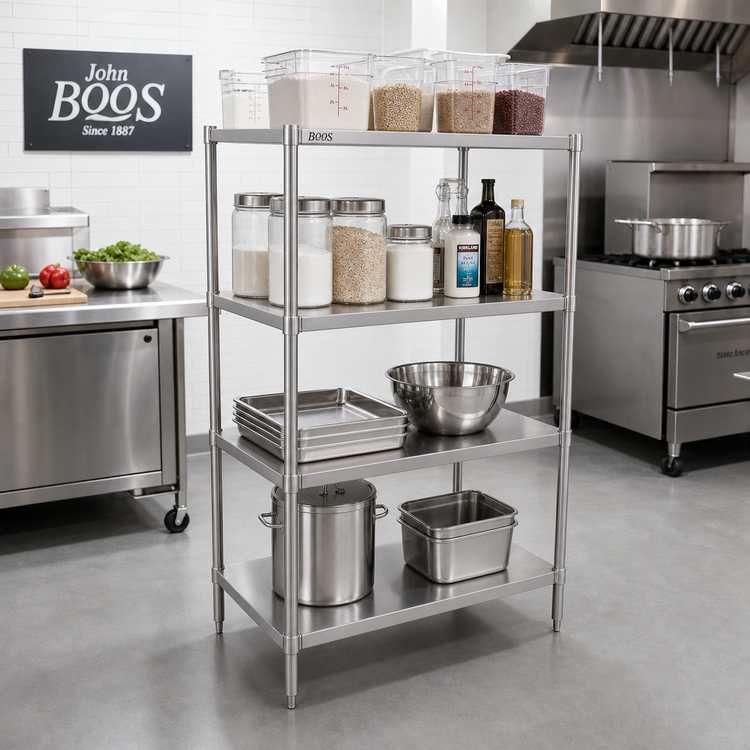 Product image #2 for John Boos Stainless Steel Dry Storage Shelving Unit with 4 Adjustable Shelves, 42 x 18 x 72 Inches