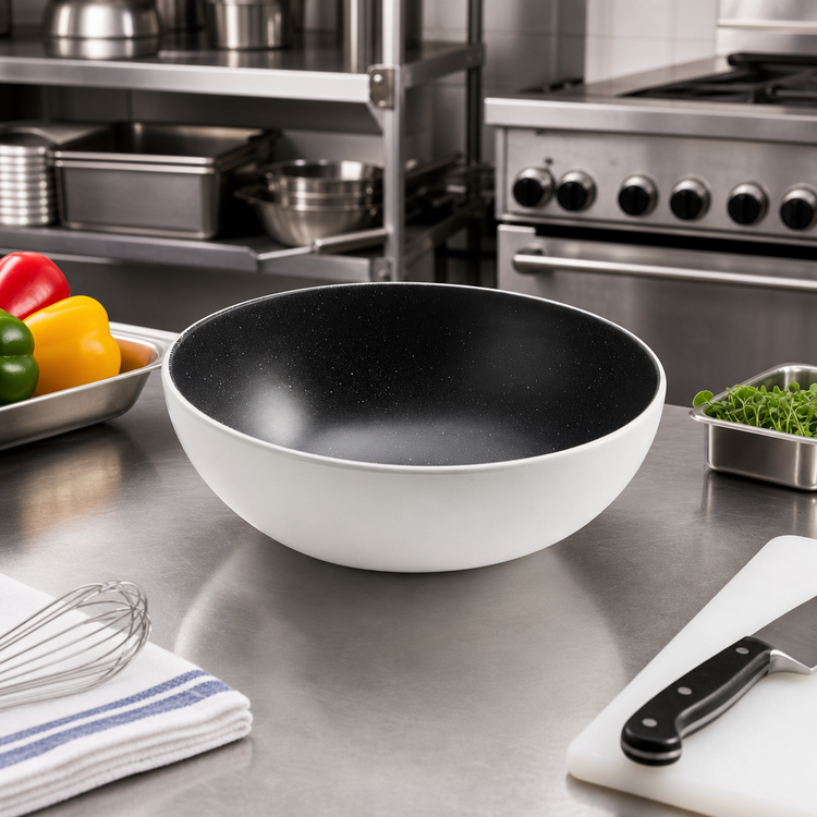 Product image #2 for American Metalcraft Lift 68 oz Round Angled Melamine Bowl, 9-7/8 Inch Dia., White with Black Speckles