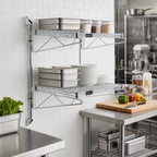 Thumbnail image #2 for Quantum WC34-CB1242C Wall-Mounted Cantilever Double-Shelf Wire Shelving Unit, 42 x 12 Inch Shelves, Chrome