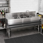 Thumbnail image #2 for Eagle Group Spec-Bar B6-3-LR-19 Three-Compartment Underbar Sink, 304 Stainless Steel, Left & Right Drainboards, 72 x 19 x 37 Inches