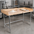 Thumbnail image #2 for John Boos DSB06 48 x 30-Inch Bakers' Work Table with 1-3/4-Inch Maple Top, 4-Inch Coved Riser and Stainless Steel Base
