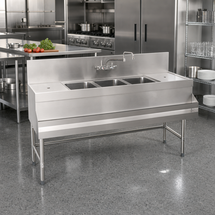 Product image #2 for Spec-Bar Three-Compartment Underbar Sink Unit with Left Drainboard, 60 x 24 x 37 Inches