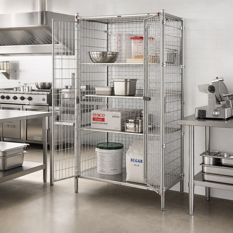 Product image #2 for QuadTruss Stationary Open Wire Stainless Steel Security Cage with Double Doors, 33-1/4 x 17-1/4 x 67 Inches