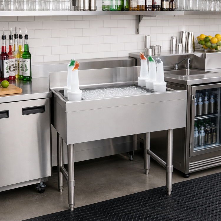 Product image #2 for Advance Tabco Special Value 24-Inch Wide Stainless Steel Cocktail Unit Bar Ice Bin with 7-Circuit Cold Plate