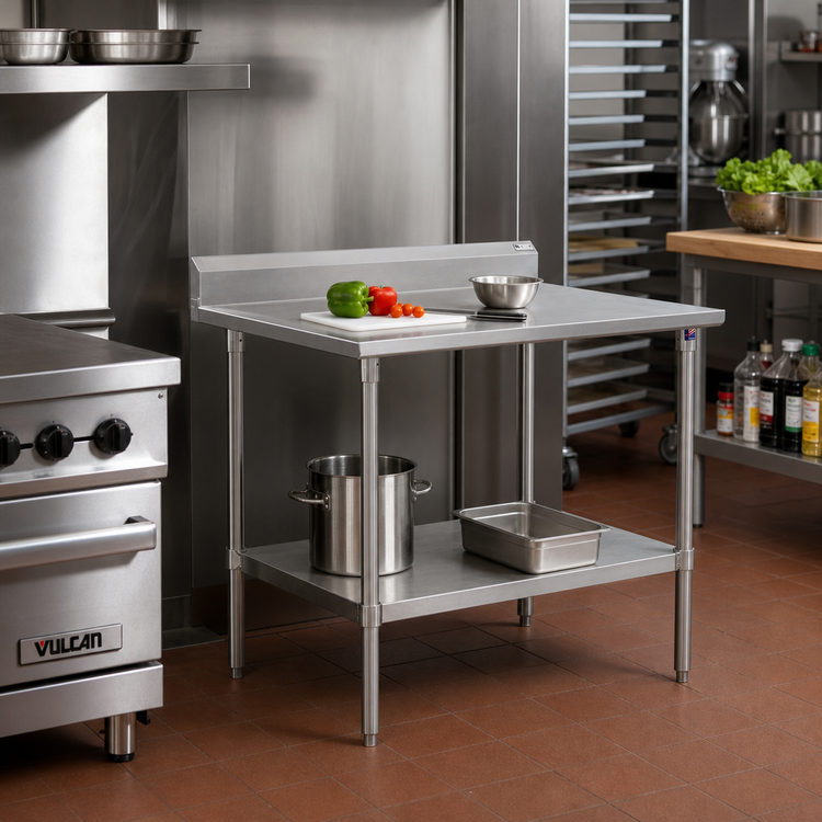 Product image #2 for John Boos Stallion 30" W x 24" D Stainless Steel Work Table with 5" Backsplash and Undershelf