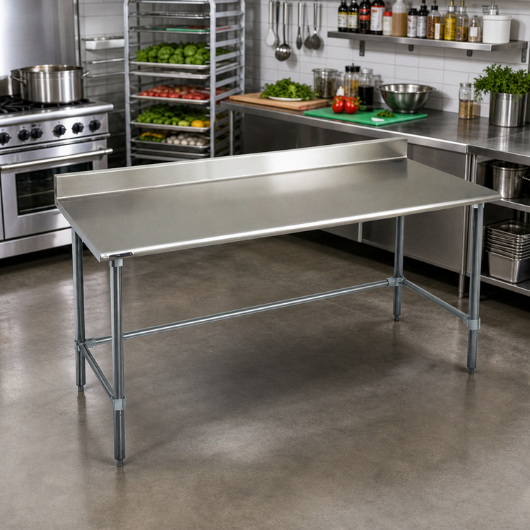 Product image #2 for BlendPort Budget Series 84" x 30" 430 Stainless Steel Work Table with 4-1/2" Backsplash and Galvanized Tubular Base