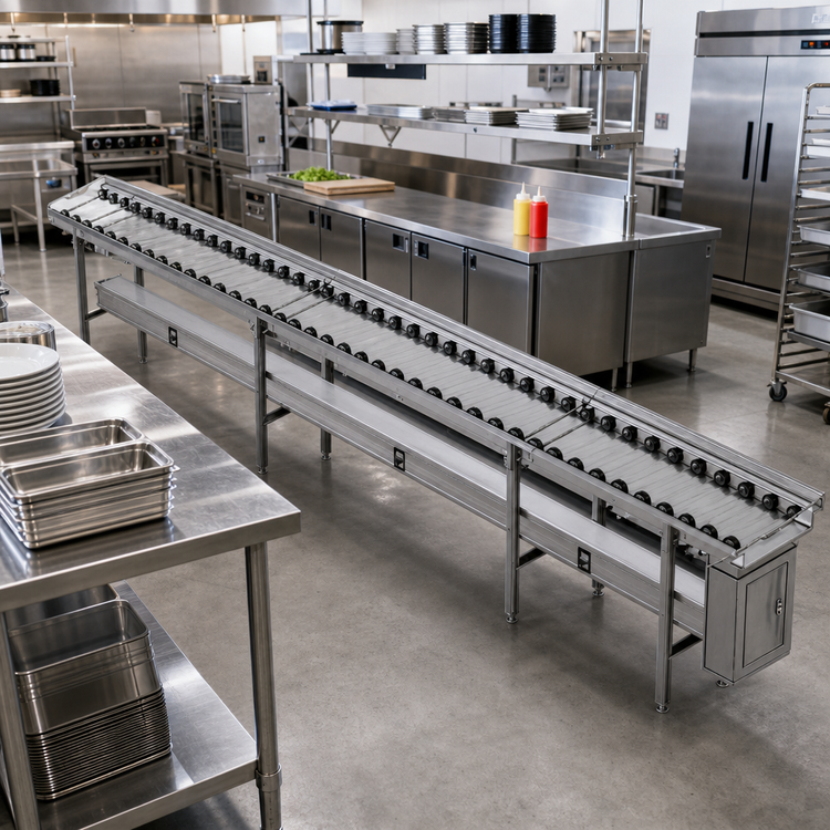 Product image #2 for Dinex DXIESSW10 10-Foot Stainless Steel Skate Wheel Tray Make-Up Conveyor