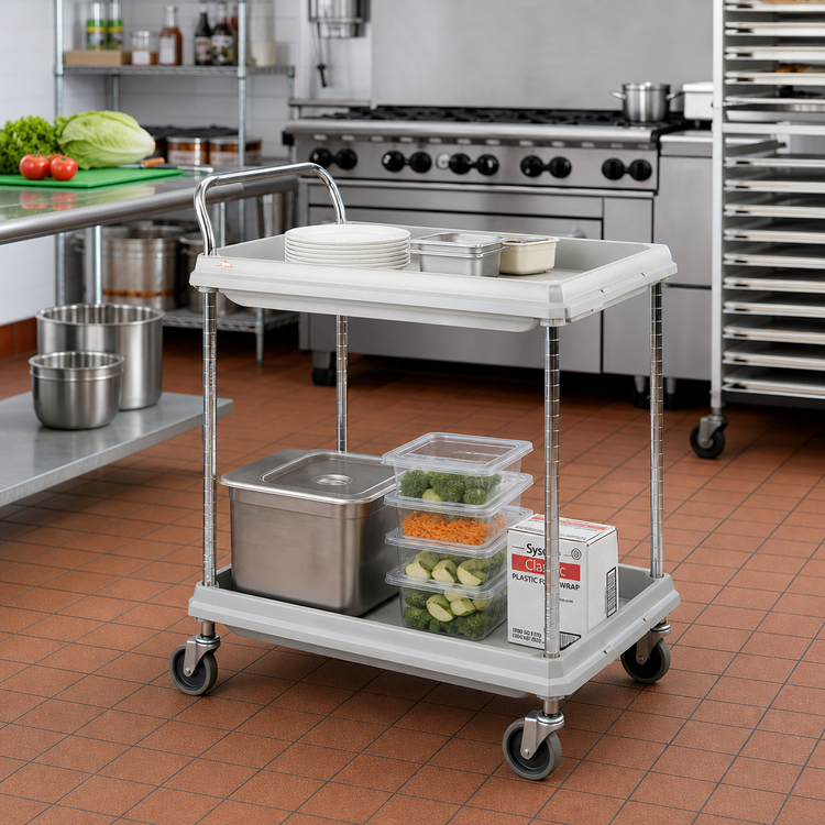 Product image #2 for Metro Deep Ledge 2-Tier Polymer Utility Bus Cart with Open Base and Adjustable Shelves
