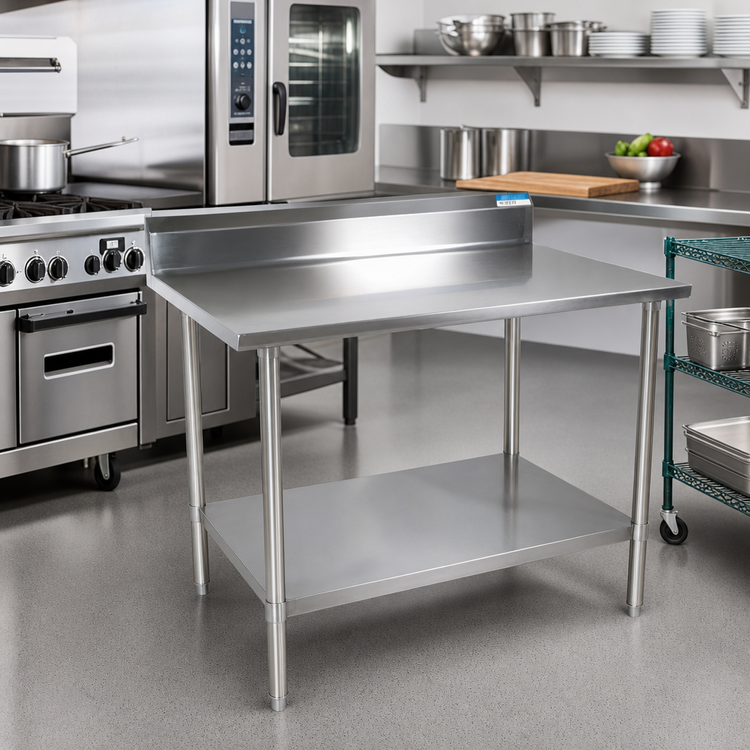 Product image #2 for BK Resources 30 x 24 Inch Stainless Steel Work Table with 5 Inch Backsplash and Galvanized Undershelf