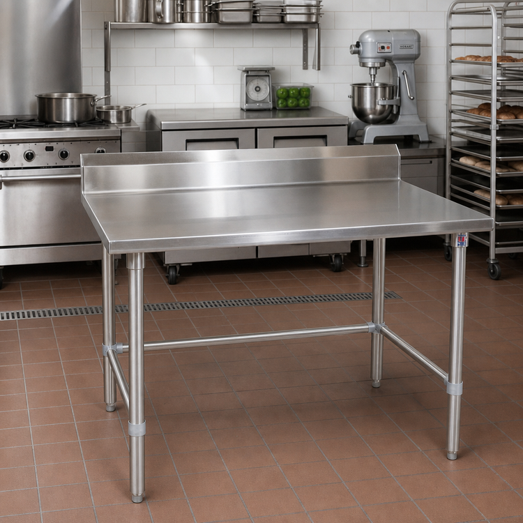 Product image #2 for John Boos Stallion 120 x 30-Inch Stainless Steel Work Table with 5-Inch Backsplash and Safety Edge