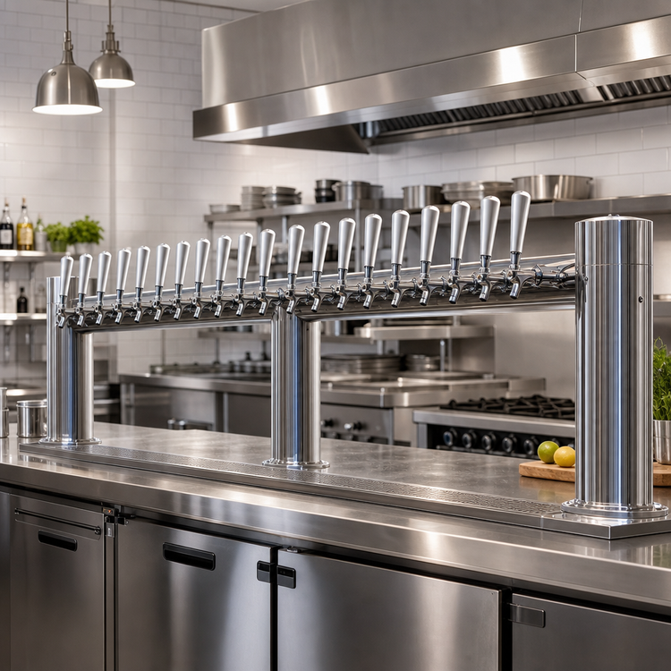 Product image #2 for Metropolis M 24-Faucet Countertop Glycol-Cooled Draft Beer Tower, 84-Inch Wide, Polished Stainless Steel