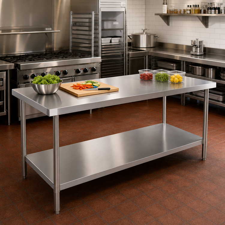Product image #2 for Heavy-Duty 84-Inch x 30-Inch Stainless Steel Work Table with Undershelf, 18-Gauge Flat Top