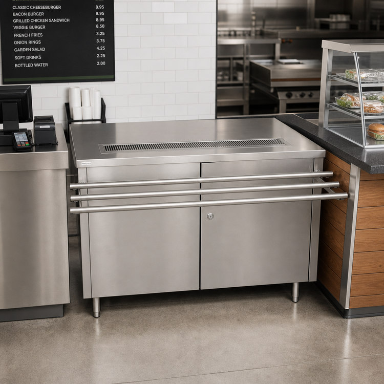 Product image #2 for BK Resources Stainless Steel Cashier-Serve Counter Urn Stand with Hinged Doors and Lock, 48 x 30 Inches