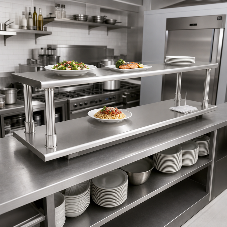 Product image #2 for Eagle Group 120-Inch x 18-Inch Stainless Steel Pass-Thru Shelf with Overshelf