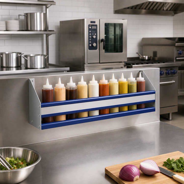 Product image #2 for Advance Tabco Prestige Signature Series Single Tier Stainless Steel Speed Rail, 36 Inch, 9 Bottle Capacity