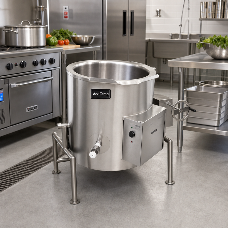 Product image #2 for AccuTemp Edge Series Electric Self-Contained Tilting Floor-Mounted Steam Kettle, 20 Gallon, 2/3 Jacketed