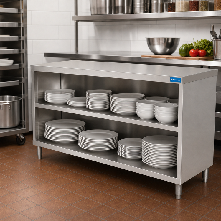 Product image #2 for BK Resources 72-Inch Wide Open Front Stainless Steel Dish Cabinet with Fixed Shelf