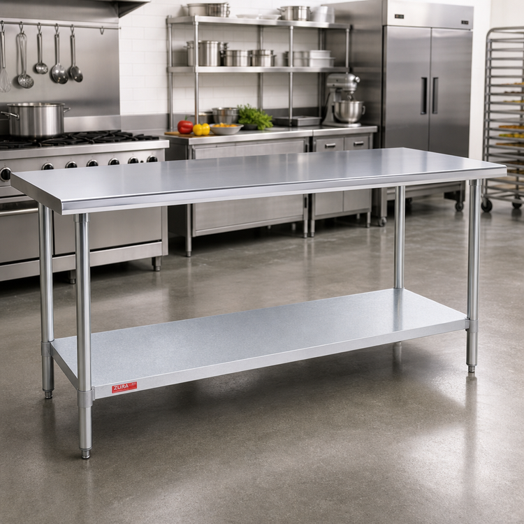 Product image #2 for Duke 108-Inch Stainless Steel Work Table with Galvanized Undershelf and Posts