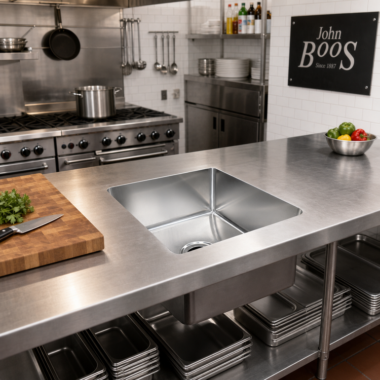 Product image #2 for John Boos 14-Gauge Weld-In Undermount 1-Compartment Stainless Steel Sink, 20 x 20 x 8 Inches