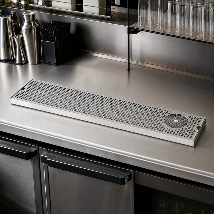 Product image #2 for Micro Matic 45-Inch x 8-Inch Surface Mount Stainless Steel Drip Tray with Integral Glass Rinser