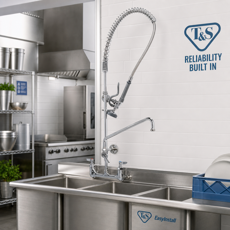 Product image #2 for T&S Brass EasyInstall Wall-Mount Pre-Rinse Unit with Add-On Faucet, 10-Inch Swing Nozzle, and 44-Inch Hose