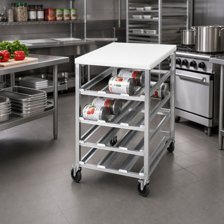 Product image #2 for Channel Manufacturing Half-Size Mobile Aluminum Can Rack with Poly Top, 54 #10 Can Capacity
