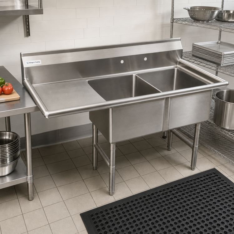 Product image #2 for Klinger's Trading Economy 2-Compartment Stainless Steel Sink with Left Drainboard, 52.5 x 25.5 x 41 Inches