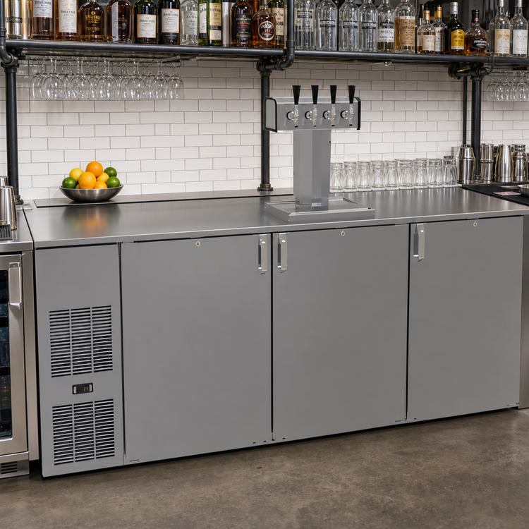 Product image #2 for Glastender One-Zone Front-Serviced Bar Profile Draft Dispensing Cooler, 84 Inch, 3-Section, 20-Inch Door Opening