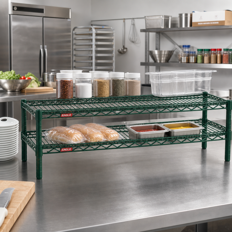 Product image #2 for Eagle Group QuadTruss 2-Tier Front Case Merchandise Wire Shelving Unit, 36 x 14 x 14 Inches, Green Epoxy