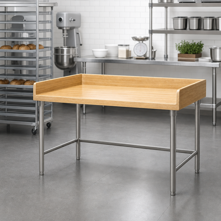 Product image #2 for Advance Tabco Bakers' Work Table with Wood Top, 48 x 36 Inches, 1-3/4-Inch Thick, 4-Inch Rear and Side Splashes
