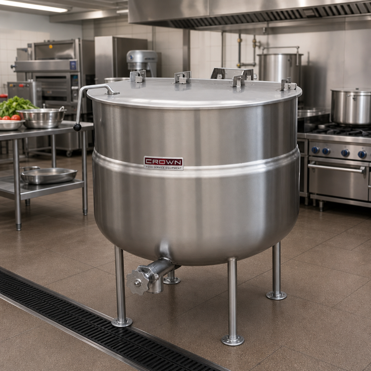 Product image #2 for Crown DL-150 Stationary Direct Steam 2/3 Jacketed Kettle - 150 Gallon Capacity