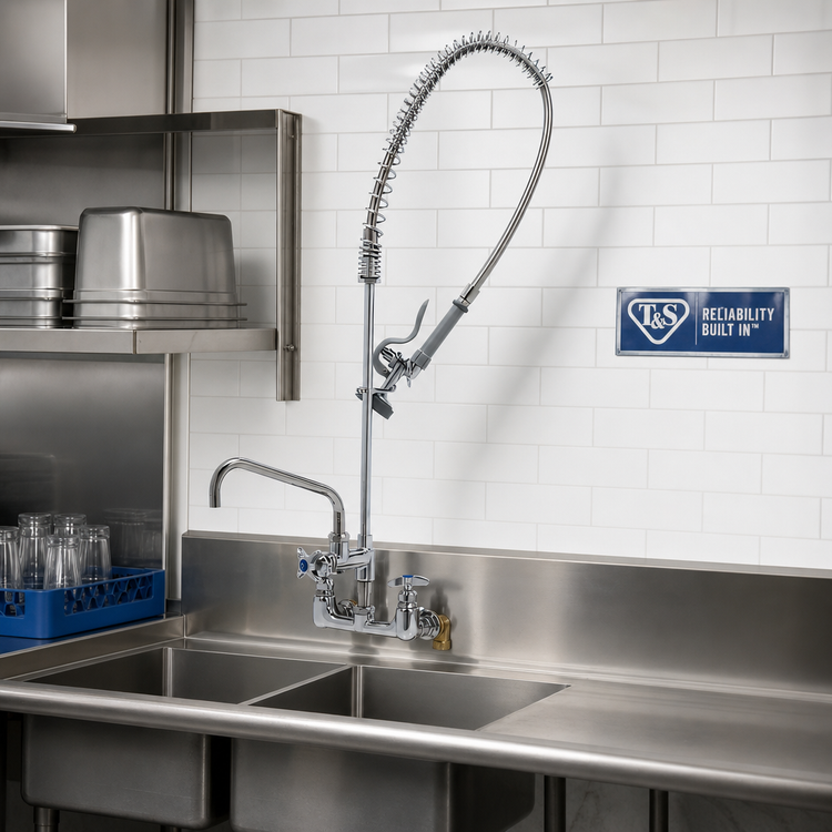 Product image #2 for T&S Big-Flo Wall-Mount Add-On Pre-Rinse Unit with 8-Inch Centers, 12-Inch Swing Nozzle, and 44-Inch Hose