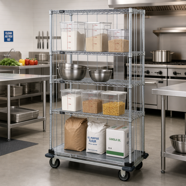 Product image #2 for Quantum 4-Shelf Mobile Enclosure Cart, 36 x 18 x 70 Inches, Chrome Plated Finish