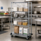 Thumbnail image #2 for Quantum MD1836CG46RE 4-Shelf Mobile Enclosure Cart, 36 x 18 x 70 Inches, Chrome Plated, 3 Wire and 1 Solid Shelf