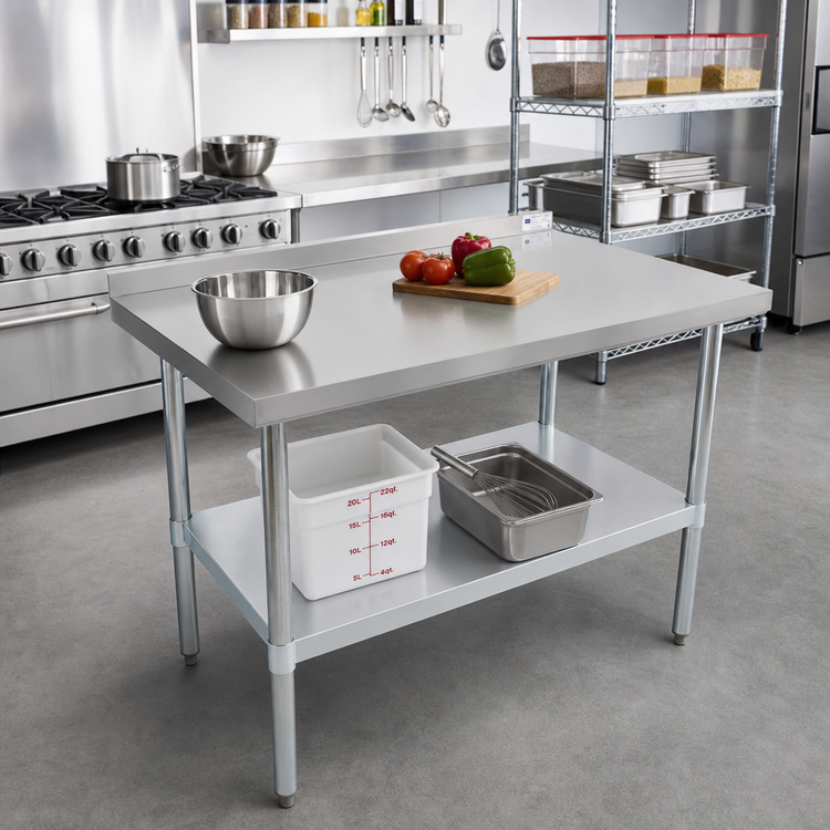 Product image #2 for Stallion 30 x 24 Inch 18/430 Stainless Steel Work Table with 1-1/2 Inch Backsplash and Adjustable Undershelf