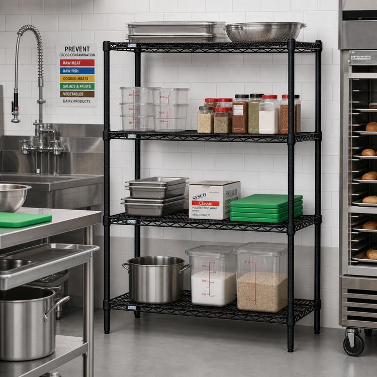 Product image #2 for Quantum 54W x 18D x 74H Wire Shelving Starter Kit, Black Epoxy Antimicrobial Finish, NSF