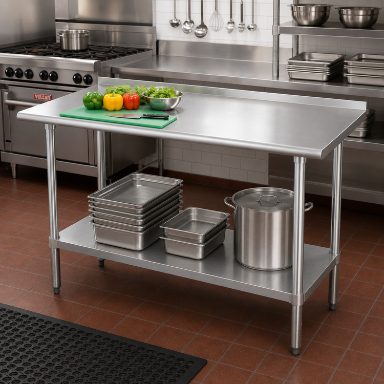 Product image #2 for Advance Tabco Special Value Series 72-Inch x 30-Inch Stainless Steel Work Table with 1-1/2-Inch Rear Splash and Adjustable Undershelf
