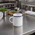 Thumbnail image #2 for American Metalcraft Enamelware 16 oz Mug, White with Blue Rim, Enamel-Coated Steel