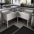Thumbnail image #2 for John Boos 3-Compartment Underbar Corner Sink Unit with Left and Right Drainboards, 48