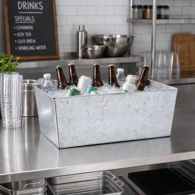 Product image #2 for American Metalcraft Full-Size Rectangular Galvanized Beverage Tub, Silver Finish