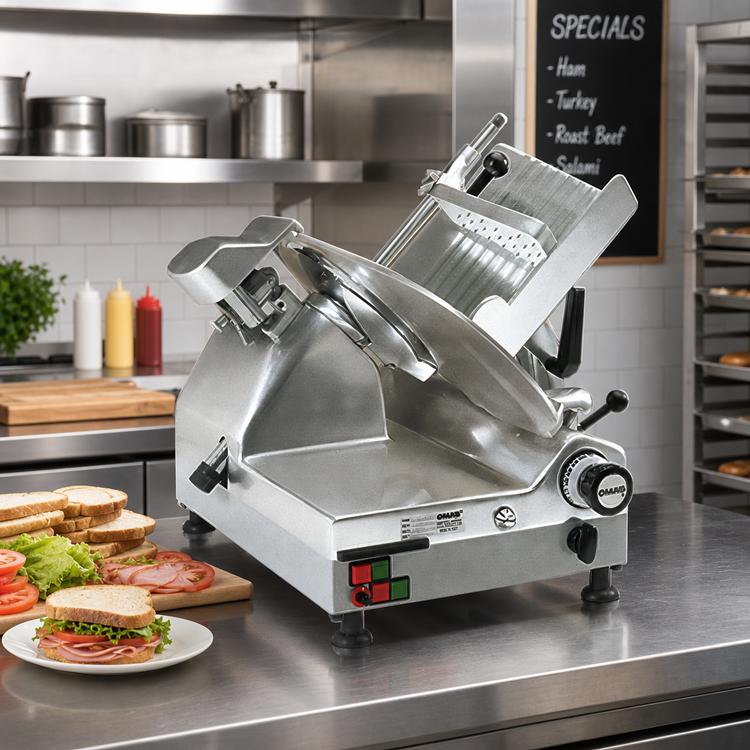Product image #2 for Trento Omas Commercial 13-Inch Gear-Driven Automatic Gravity Feed Meat Slicer