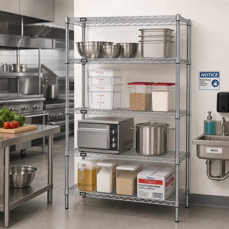 Product image #2 for Stationary Chrome Plated Wire Shelving Starter Kit, 30"W x 14"D x 54"H