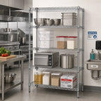 Thumbnail image #2 for Quantum WR54-1430C Stationary Chrome Wire Shelving Starter Kit, 30"W x 14"D x 54"H, 4 Shelves, 4 Posts
