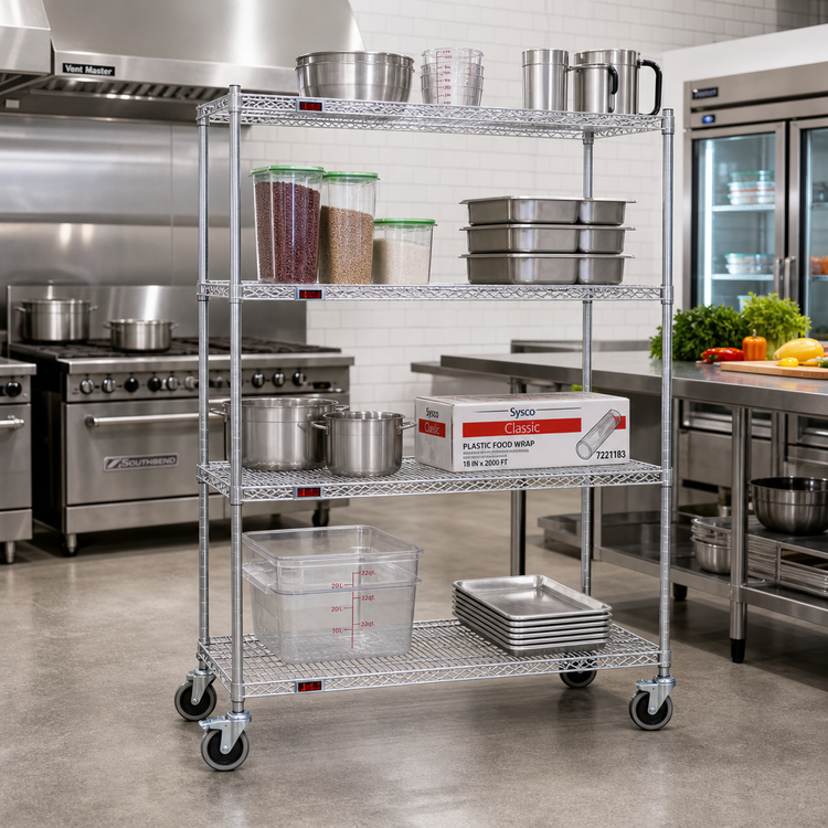 Product image #2 for EAGLEbrite 4-Tier Wire Shelving Dolly Truck, 48"W x 21"D, Zinc Finish, 5" Swivel/Brake Casters