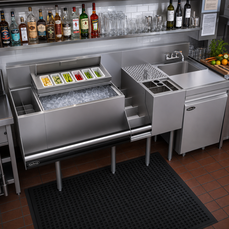 Product image #2 for Krowne Royal Series 70-Inch Stainless Steel Underbar Workstation with 24-Inch Ice Bin and 18-Inch Dump Sink