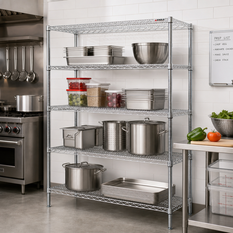 Product image #2 for Eagle Group 42"W x 24"D x 63"H 4-Tier Stationary Starter Wire Shelving Unit, Chrome Plated