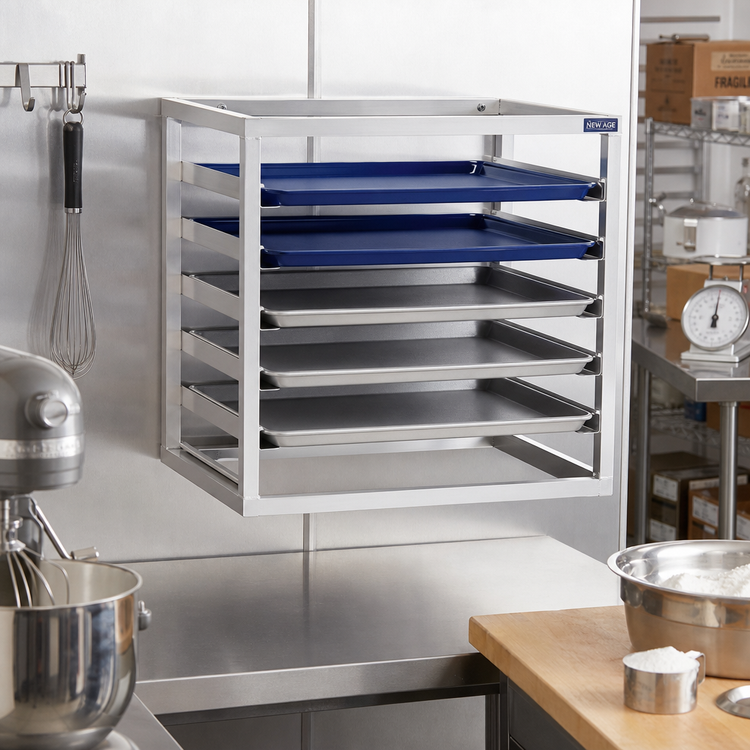 Product image #2 for New Age Wall-Mounted Aluminum Bun Pan Rack for 6 Full-Size 18 x 26 Inch Pans