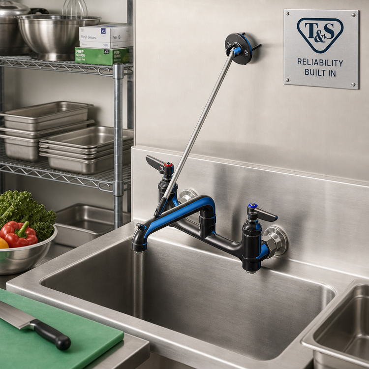 Product image #2 for T&S Brass B-0660-RGH 8-Inch Wall Mount Service Sink Faucet with Pail Hook Spout
