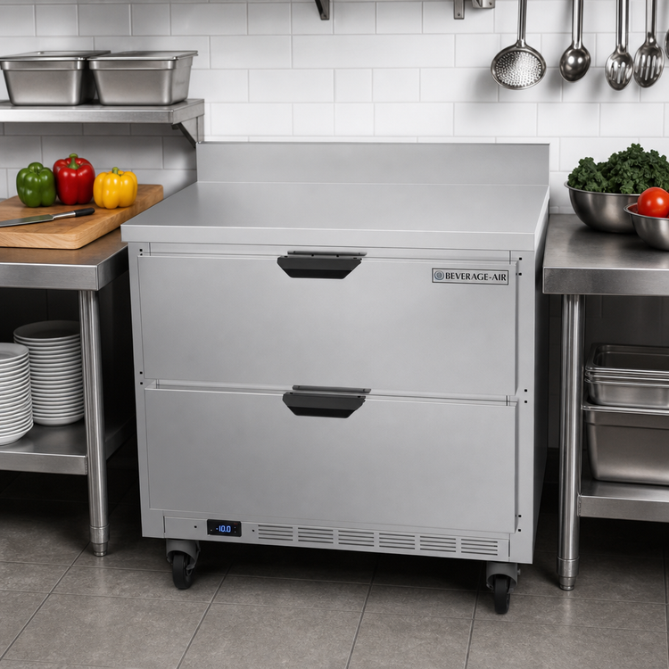 Product image #2 for Beverage-Air 36-Inch One-Section Worktop Freezer with 2 Drawers and 4-Inch Backsplash
