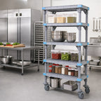 Thumbnail image #2 for Quantum Millenia QPM184886VS-5 Mobile Polymer Starter Shelving Unit, 5 Open Grid Shelves, 48 x 18 x 86 Inches, Gray